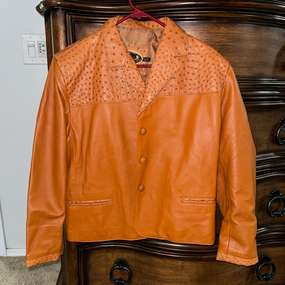 TAMS Genuine Leather. OSTRICH leather Jacket. Size XL. Fits like a Large.